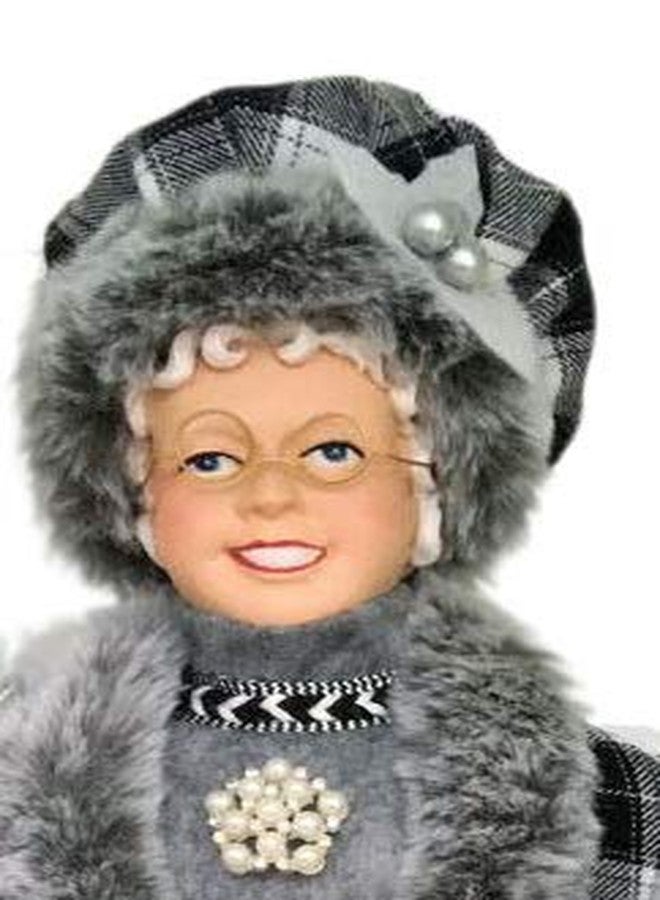 Windy Hill Collection Black & White Stylish Plaid Checkered Mrs. Claus 16" inch Standing Christmas Figurine Figure Decoration 160036 - Image 2